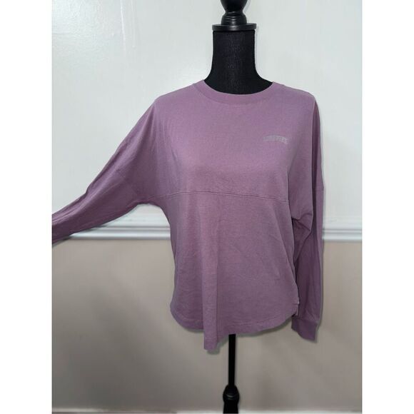 PINK Victoria’s Secret Purple Long Sleeve Tee with Plaid Logo Size X-Small - Picture 1 of 5